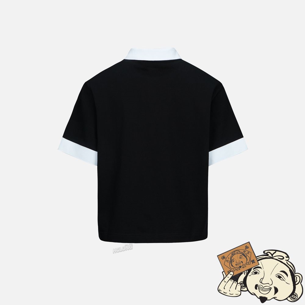 Women Evisu LOGO PRINT COLORBLOCK POLO SHIRT Noir | 259RYHWUC