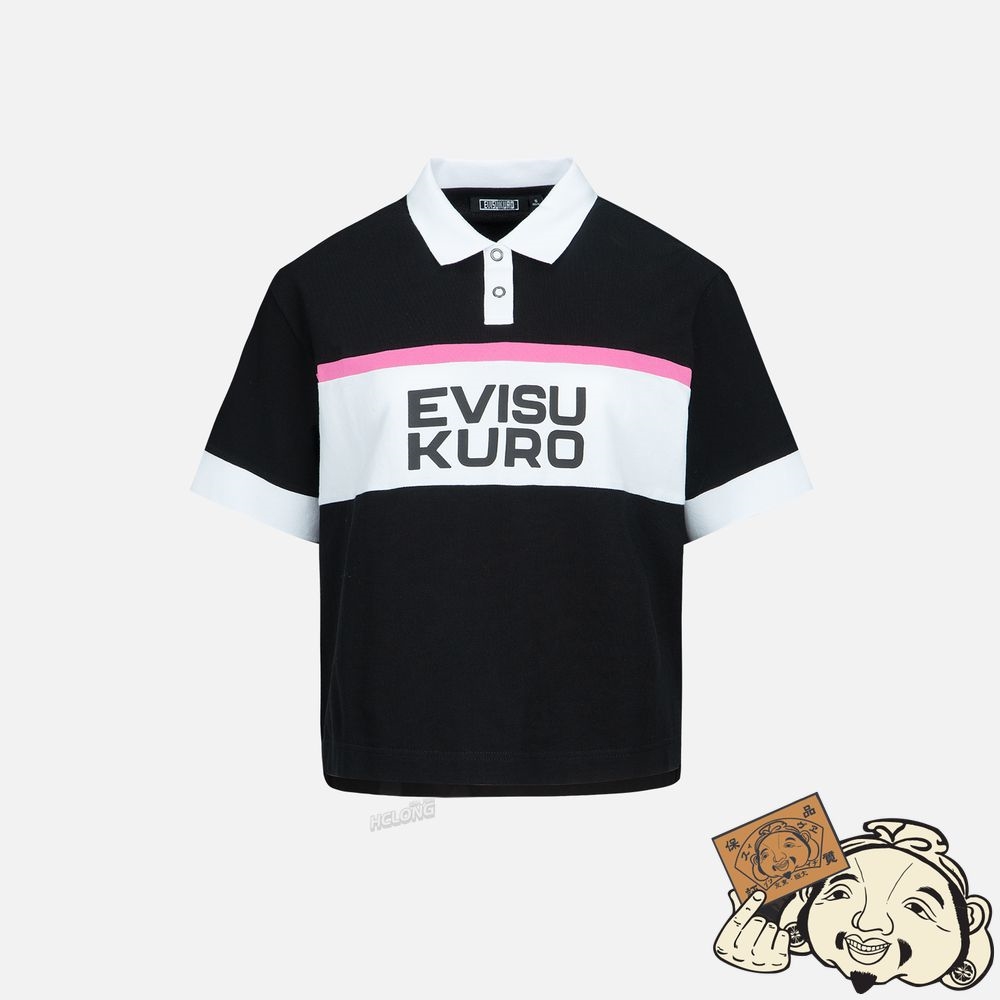 Women Evisu LOGO PRINT COLORBLOCK POLO SHIRT Noir | 259RYHWUC