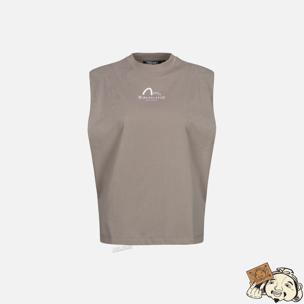 Women Evisu LOGO PRINT SHOULDER-PAD TANK TOP Marron | 953REKTON