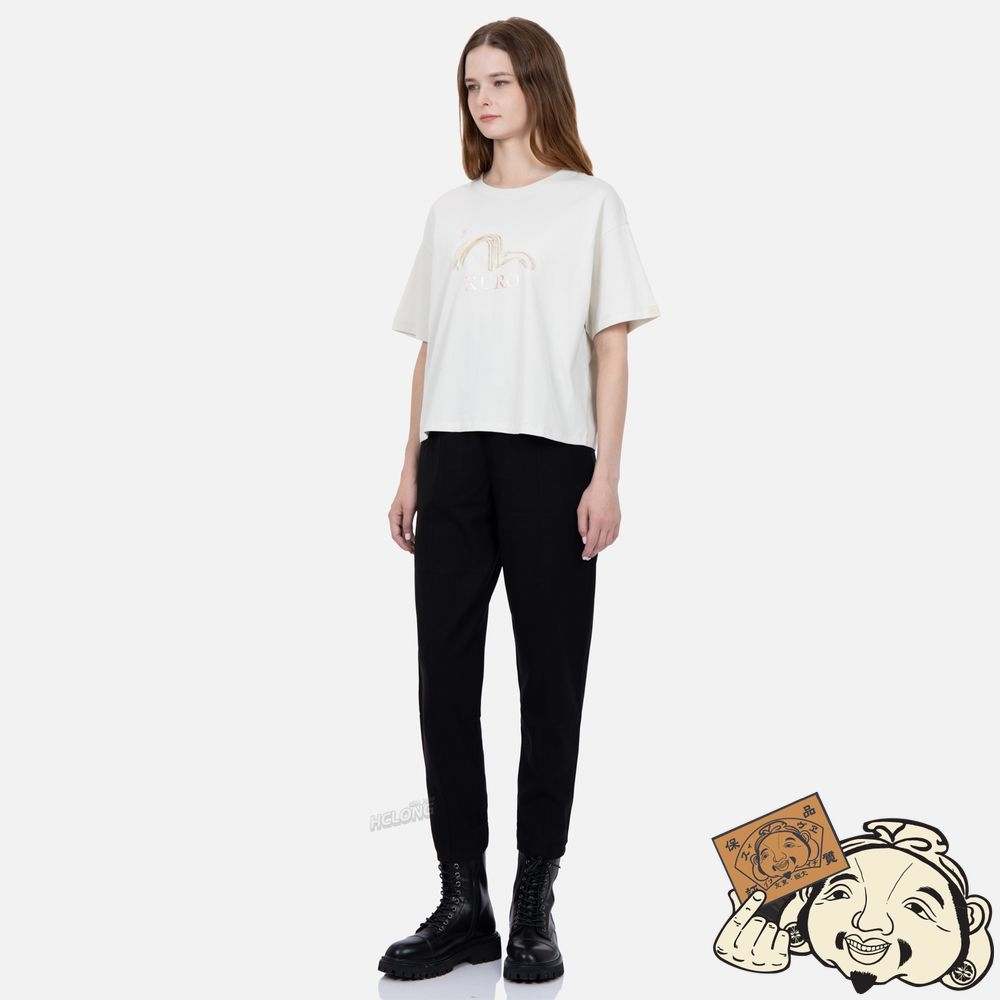 Women Evisu LOGO PRINT WAISTBAND TAPERED PANTS Noir | 235IKUBFW