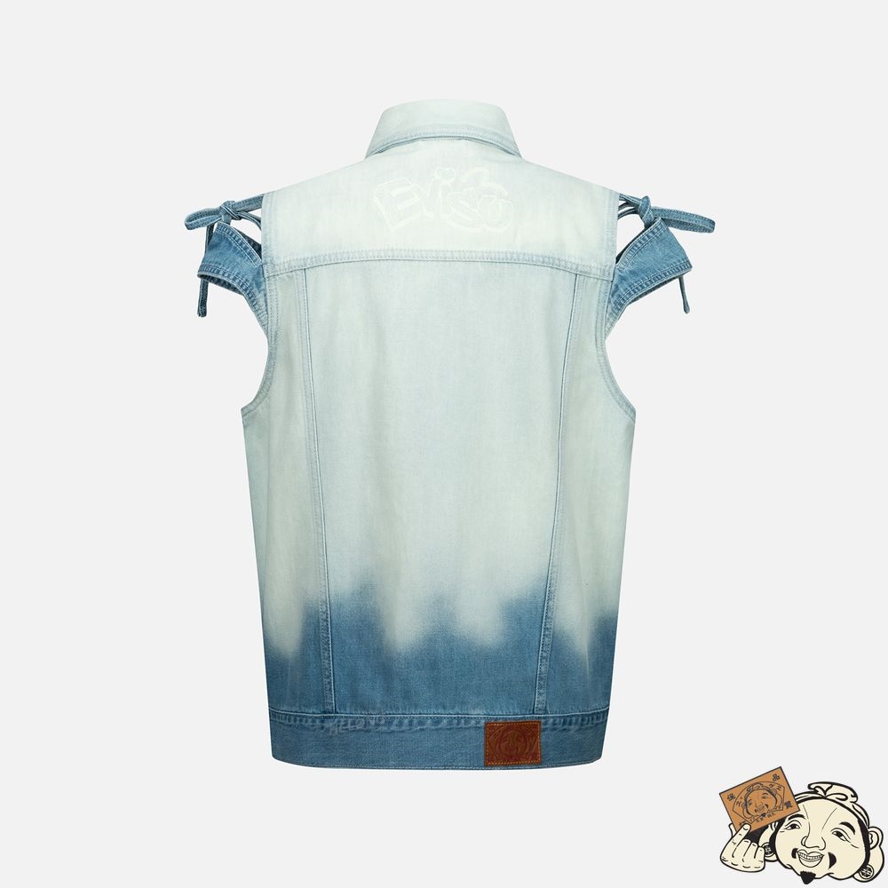 Women Evisu Logo Embroidery Bleached Denim Waistcoat Indigo | 630EMVYOG