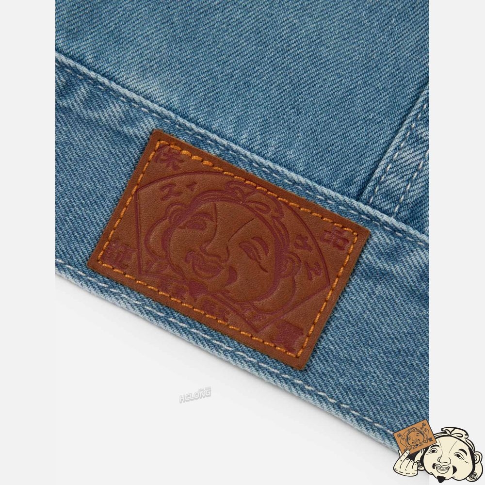 Women Evisu Logo Embroidery Bleached Denim Waistcoat Indigo | 630EMVYOG