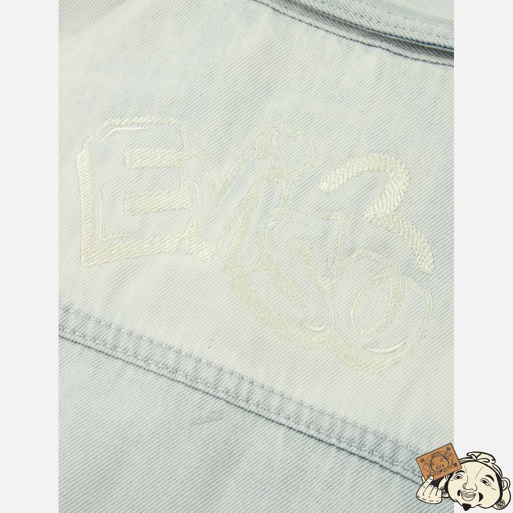 Women Evisu Logo Embroidery Bleached Denim Waistcoat Indigo | 630EMVYOG