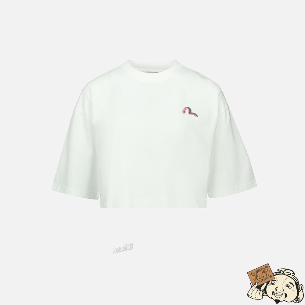 Women Evisu Logo Print Cropped T-shirt Blanche | 210UKIXMP