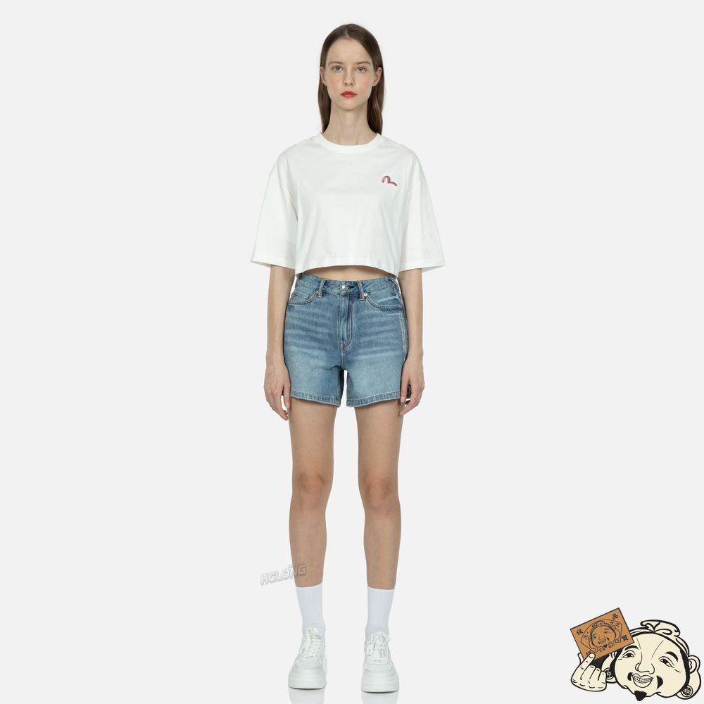 Women Evisu Logo Print Cropped T-shirt Blanche | 210UKIXMP