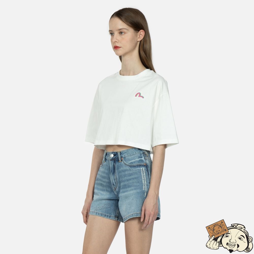 Women Evisu Logo Print Cropped T-shirt Blanche | 210UKIXMP