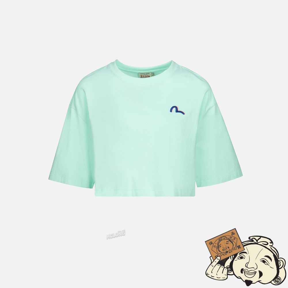 Women Evisu Logo Print Cropped T-shirt Vert Clair | 673PVUEXO