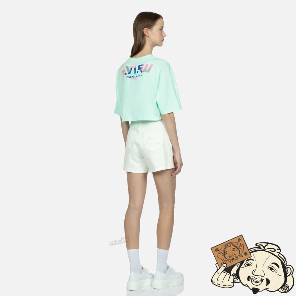 Women Evisu Logo Print Cropped T-shirt Vert Clair | 673PVUEXO