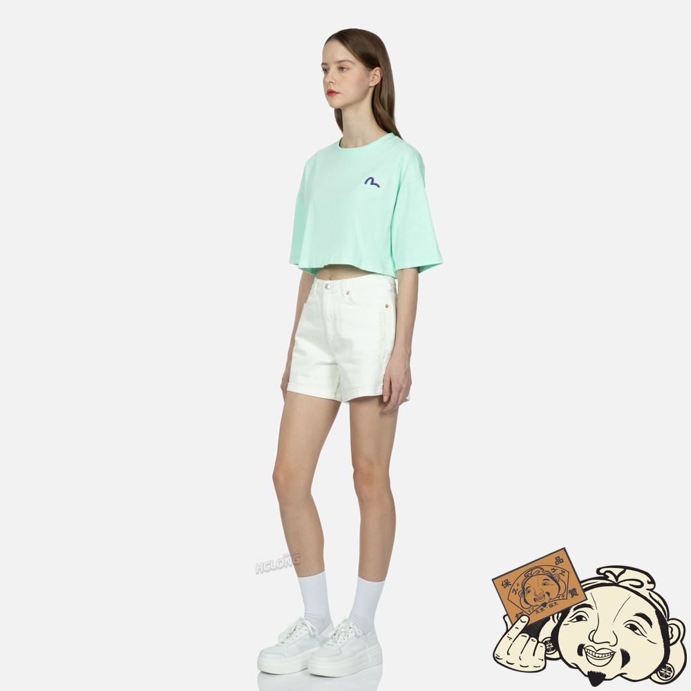 Women Evisu Logo Print Cropped T-shirt Vert Clair | 673PVUEXO
