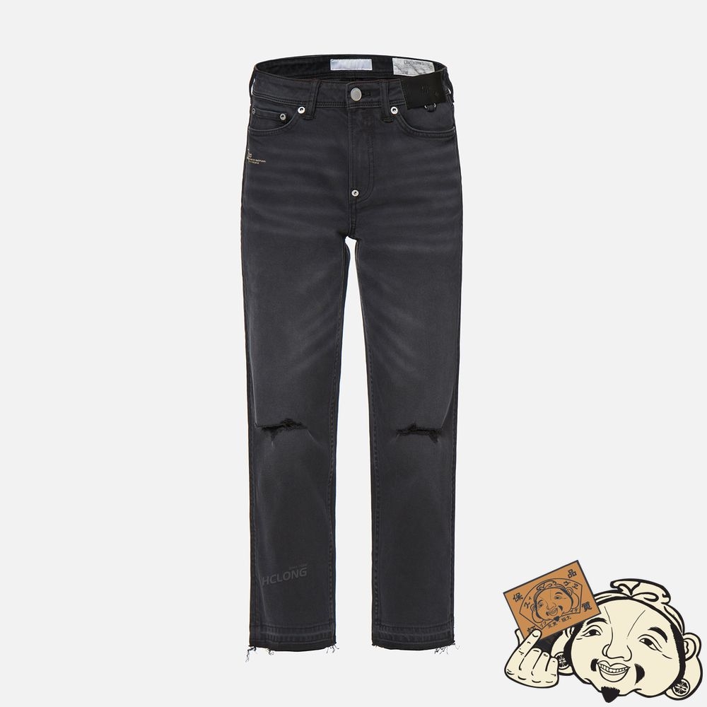 Women Evisu METAL RING STRAIGHT FIT JEANS Noir | 024QDMXVS