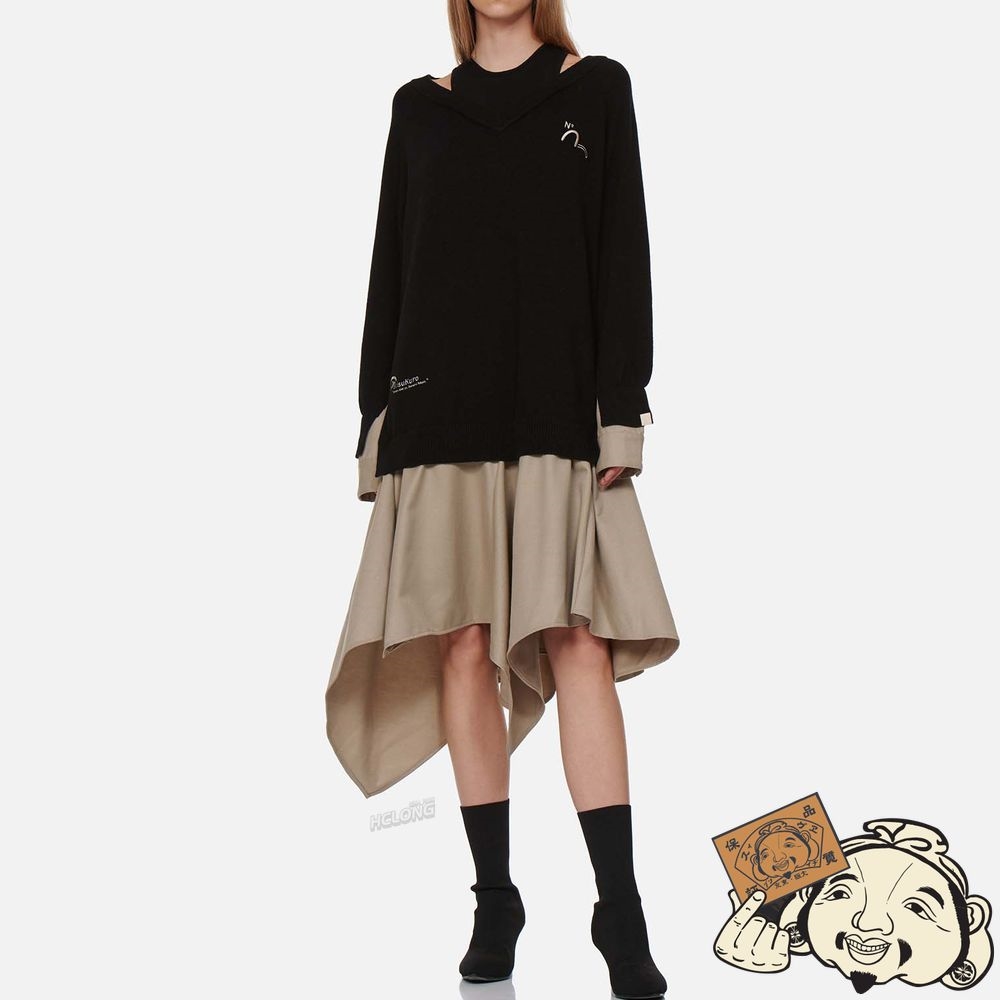 Women Evisu MOCK 2-IN-1 KNIT DRESS Noir | 342DAYLFU