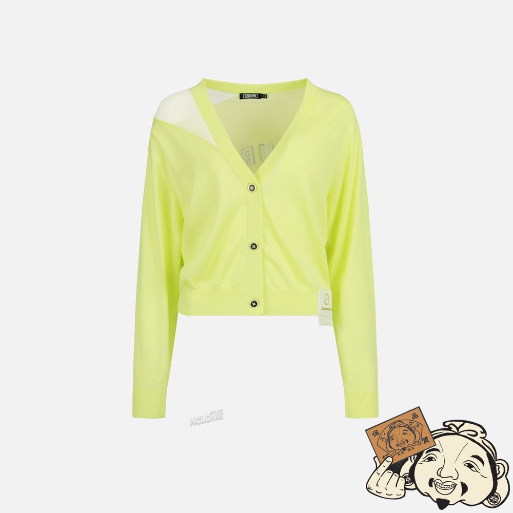 Women Evisu MOCK CUT-OUT SHOULDER CARDIGAN Vert Clair | 327ELFIOH
