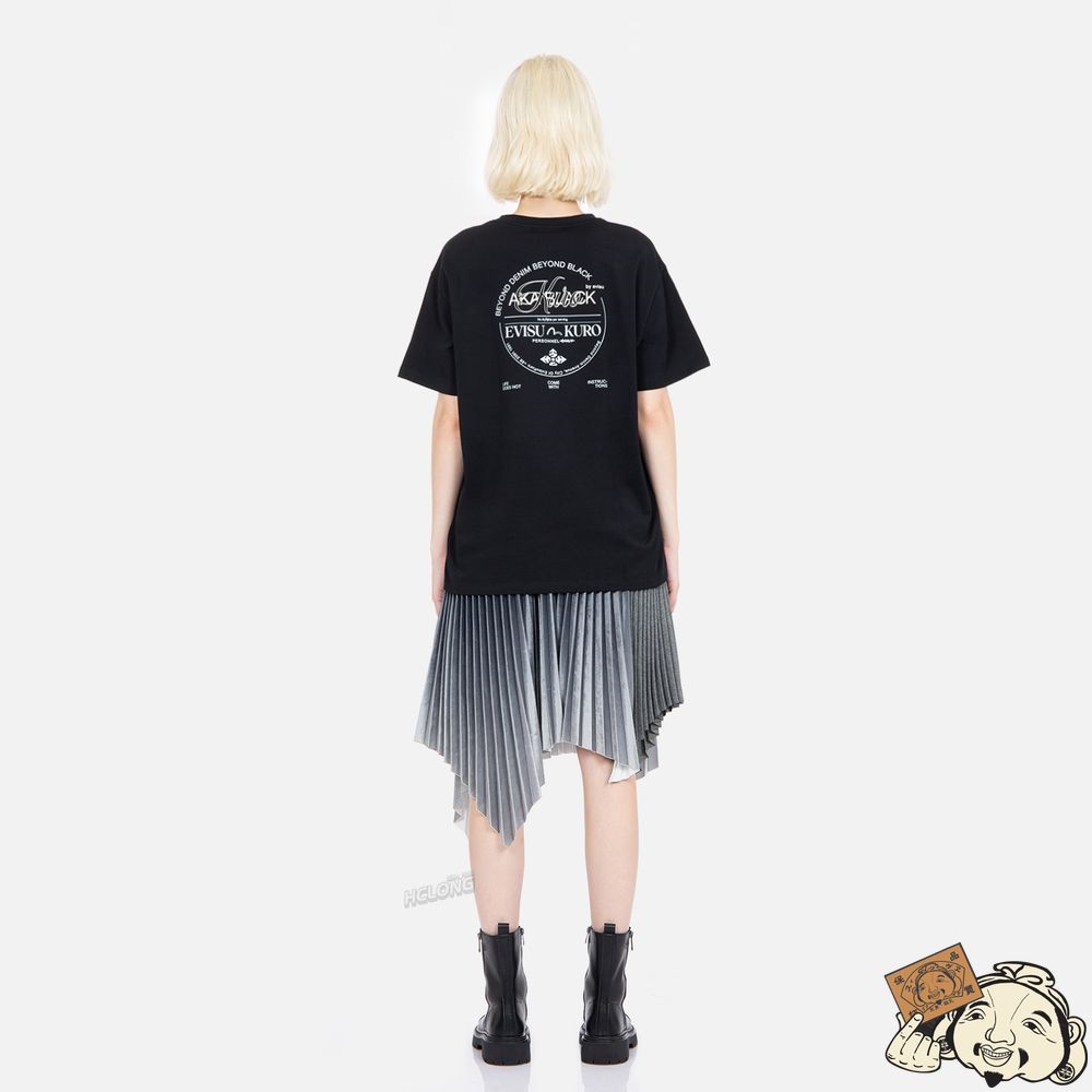 Women Evisu MULTI-SLOGAN PRINT BOYFRIEND T-SHIRT Noir | 902TDGBHM