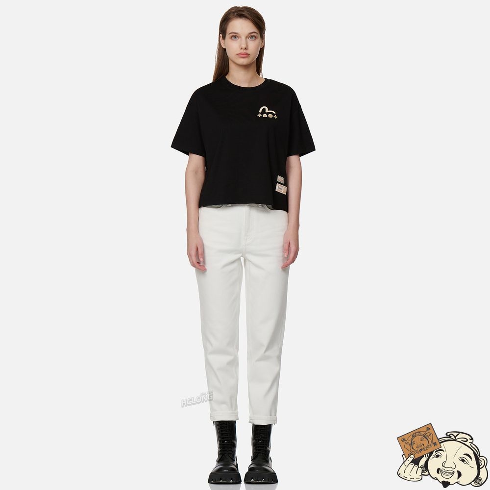 Women Evisu OUTLINE GODHEAD PRINT T-SHIRT Noir | 508LFJISM