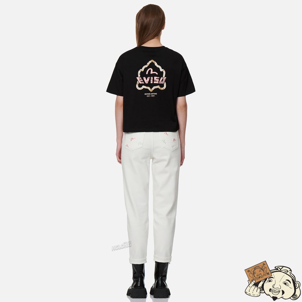 Women Evisu OUTLINE GODHEAD PRINT T-SHIRT Noir | 508LFJISM