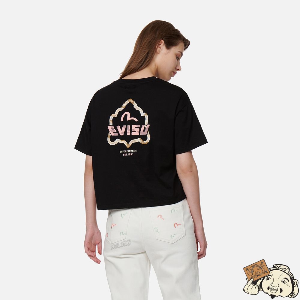 Women Evisu OUTLINE GODHEAD PRINT T-SHIRT Noir | 508LFJISM