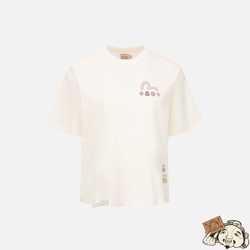 Women Evisu OUTLINE GODHEAD PRINT T-SHIRT Beige | 650QMSINT