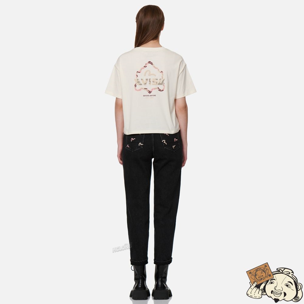 Women Evisu OUTLINE GODHEAD PRINT T-SHIRT Beige | 650QMSINT
