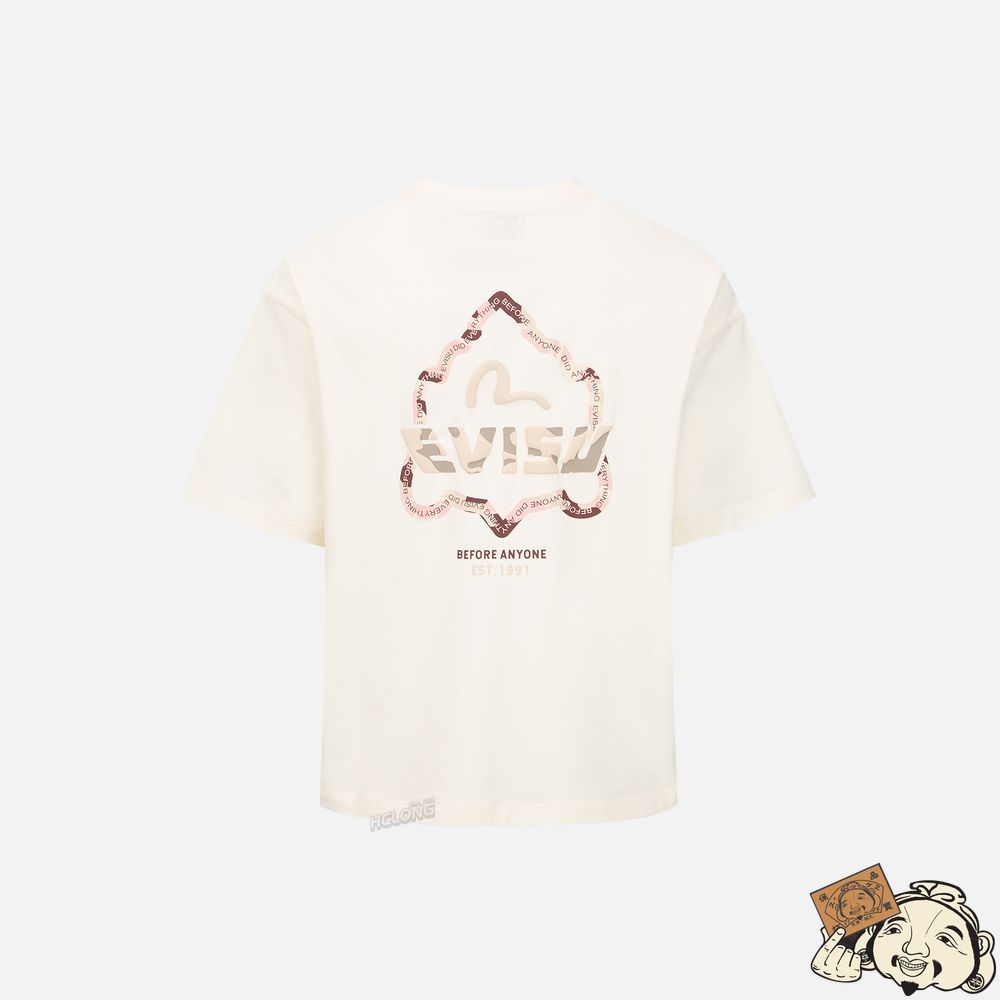 Women Evisu OUTLINE GODHEAD PRINT T-SHIRT Beige | 650QMSINT