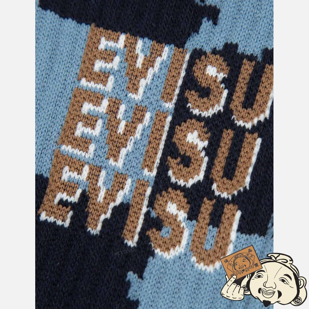 Women Evisu PATTERN AND LOGO JACQUARD LONG SOCKS Bleu | 582YBGEMQ