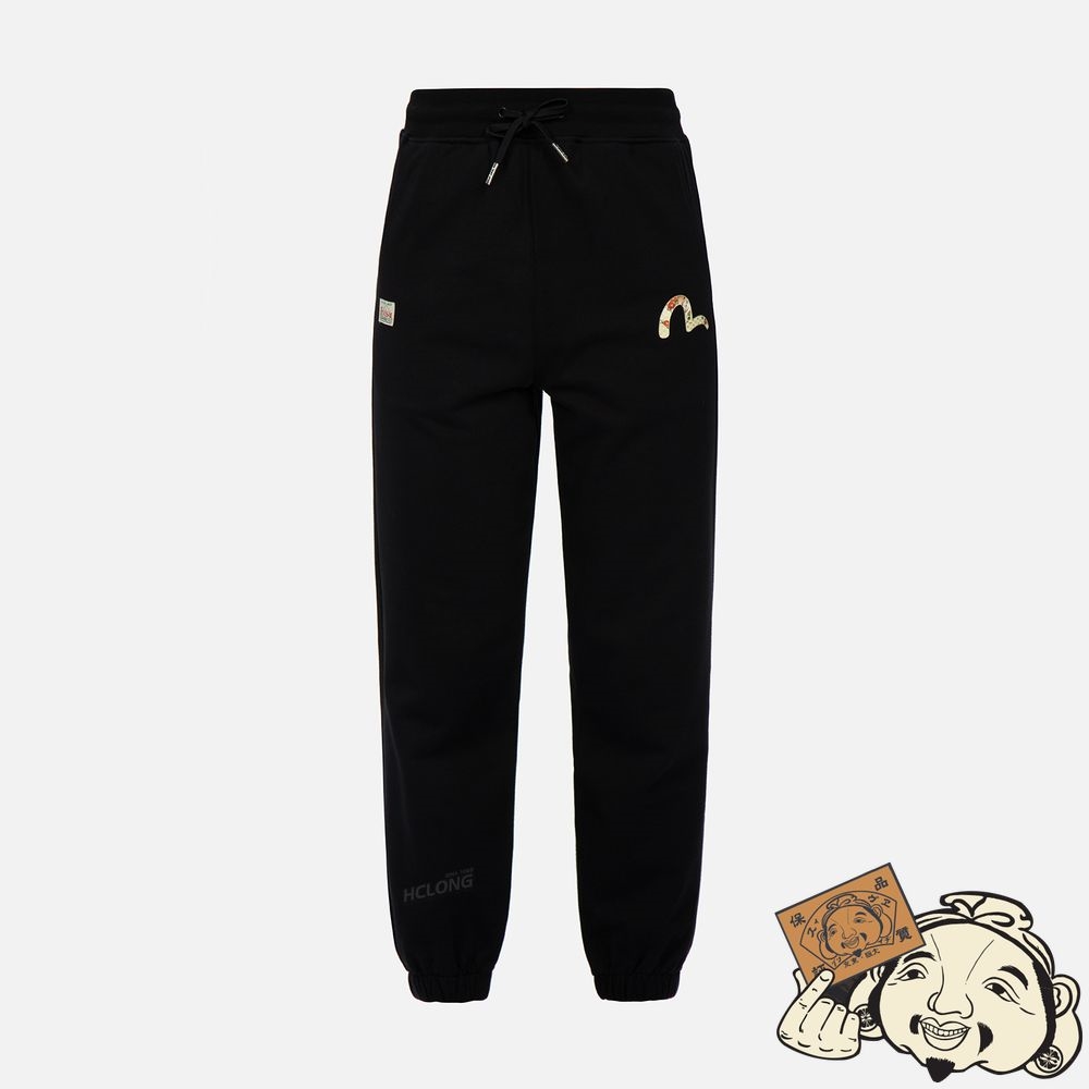 Women Evisu PEACOCK AND KAMON-PATTERN DAICOCK FOIL-PRINT SWEATPANTS Noir | 829SZHGLX