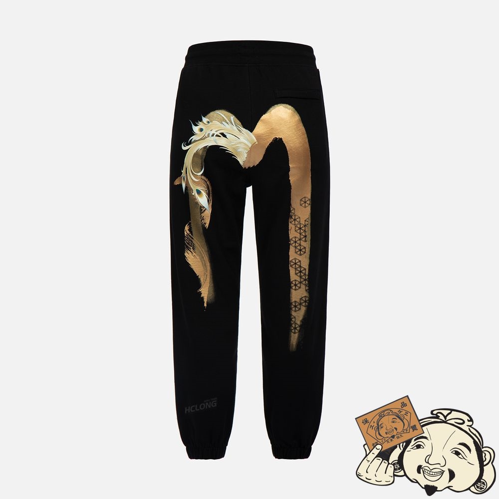 Women Evisu PEACOCK AND KAMON-PATTERN DAICOCK FOIL-PRINT SWEATPANTS Noir | 829SZHGLX