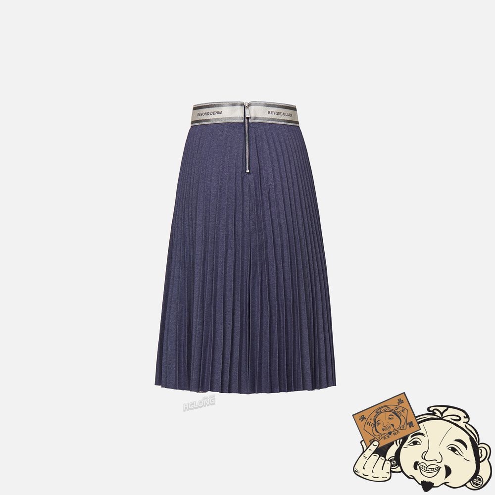 Women Evisu PLEATED MIDI SKIRT Bleu Marine | 147OKEHQA