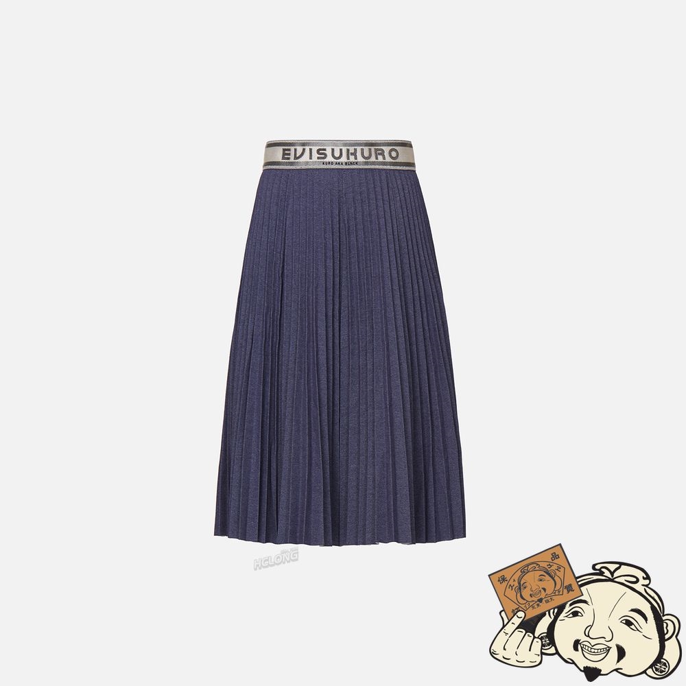Women Evisu PLEATED MIDI SKIRT Bleu Marine | 147OKEHQA