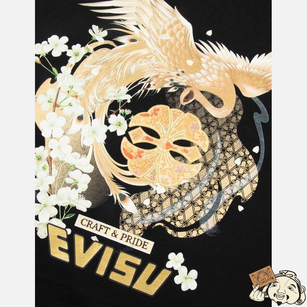 Women Evisu Peacock and Sakura Print T-shirt Noir | 280VONJLS