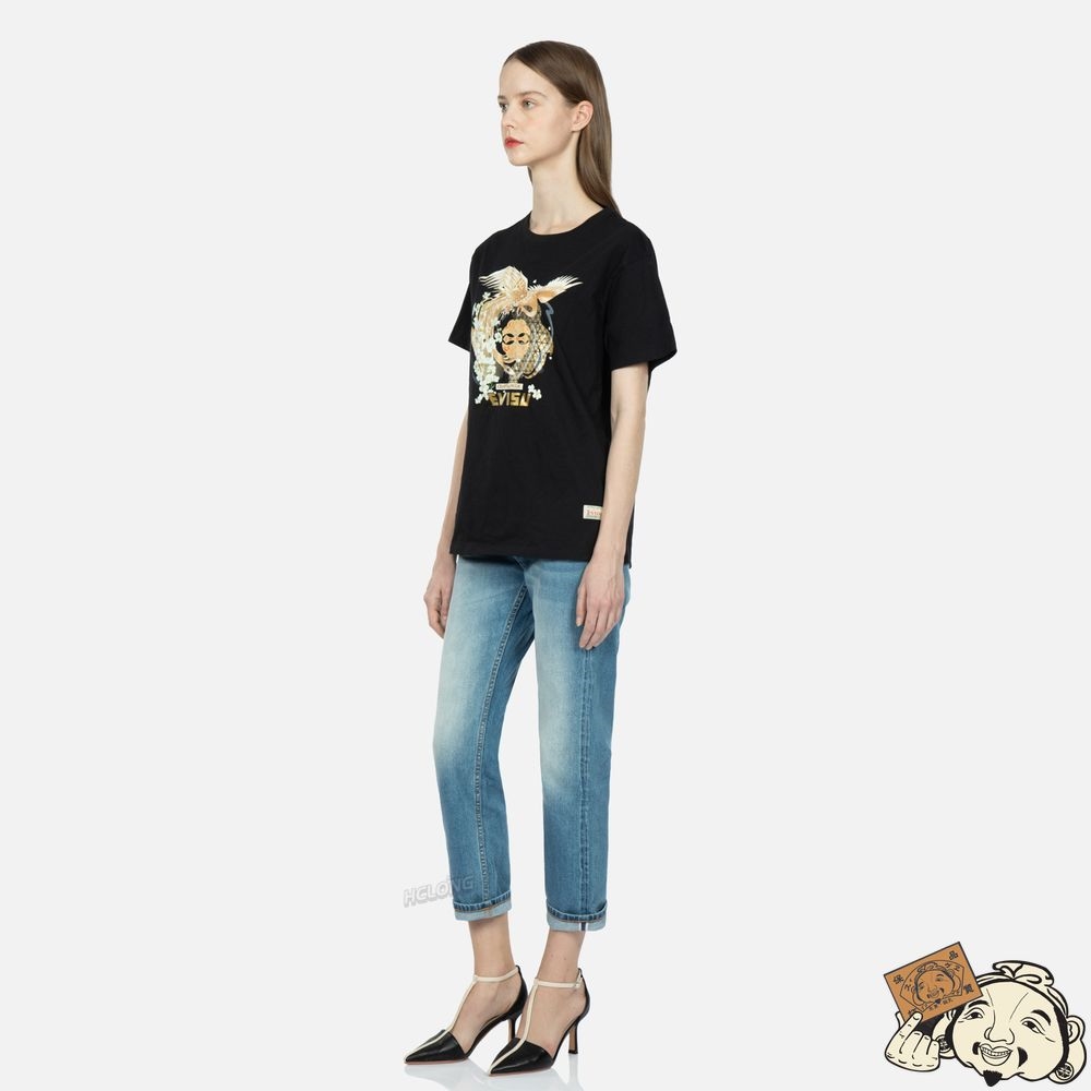 Women Evisu Peacock and Sakura Print T-shirt Noir | 280VONJLS