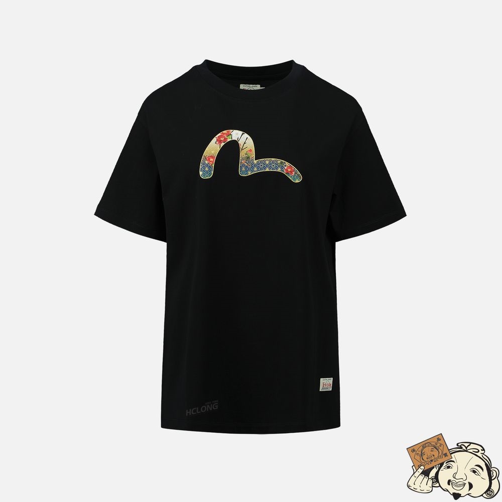 Women Evisu Peacock and Tsubaki Print Boyfriend T-shirt Noir | 317WYTQUX