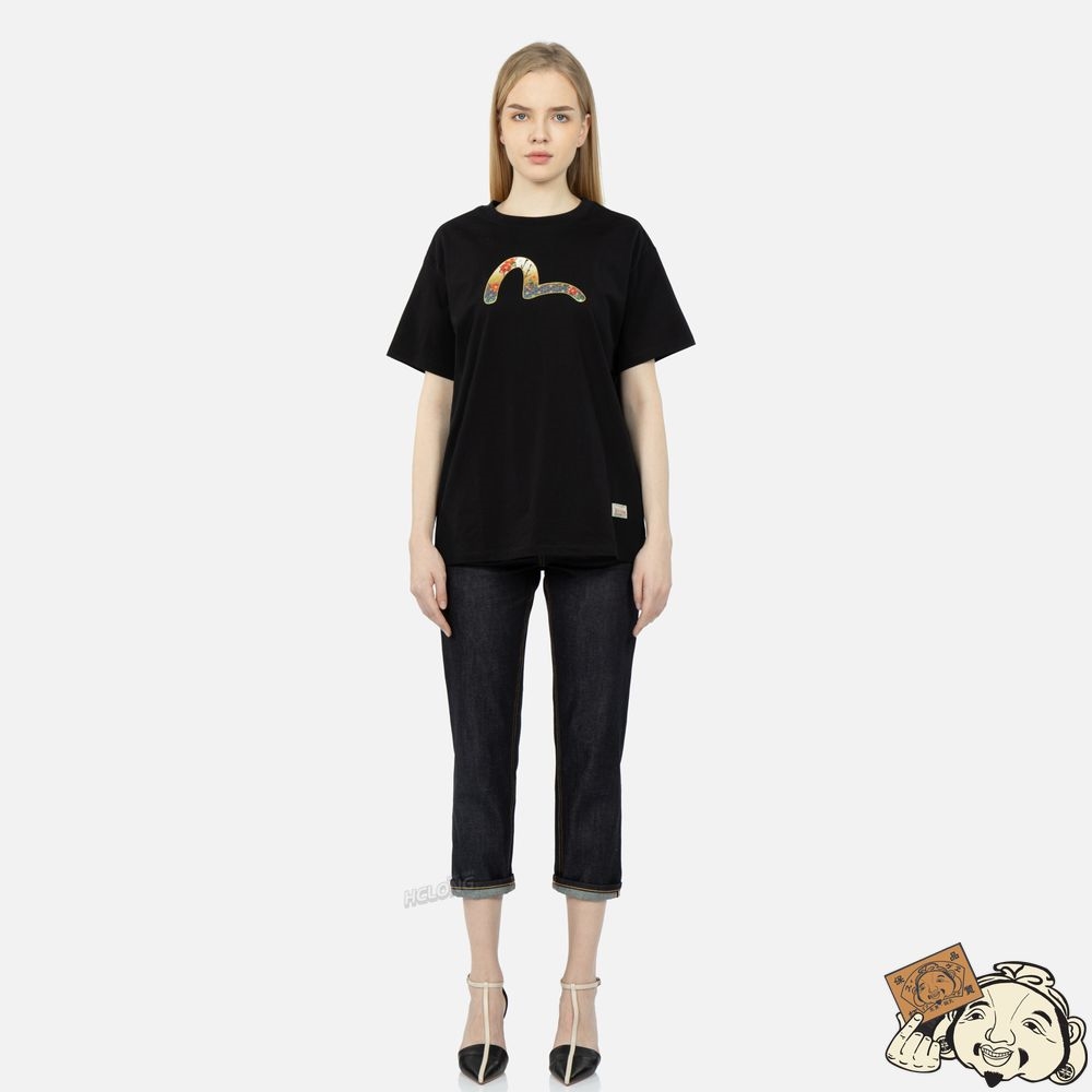 Women Evisu Peacock and Tsubaki Print Boyfriend T-shirt Noir | 317WYTQUX
