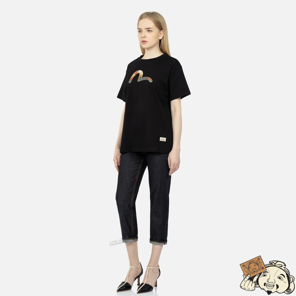 Women Evisu Peacock and Tsubaki Print Boyfriend T-shirt Noir | 317WYTQUX