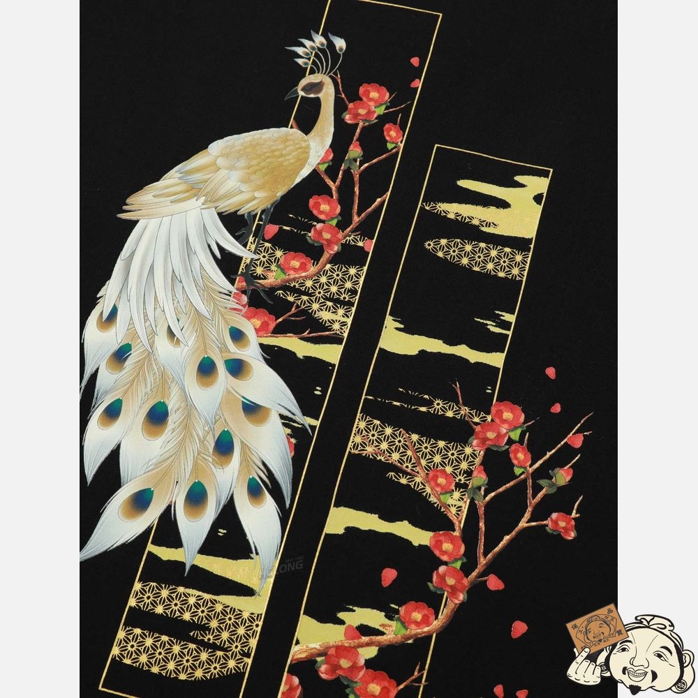 Women Evisu Peacock and Tsubaki Print Boyfriend T-shirt Noir | 317WYTQUX