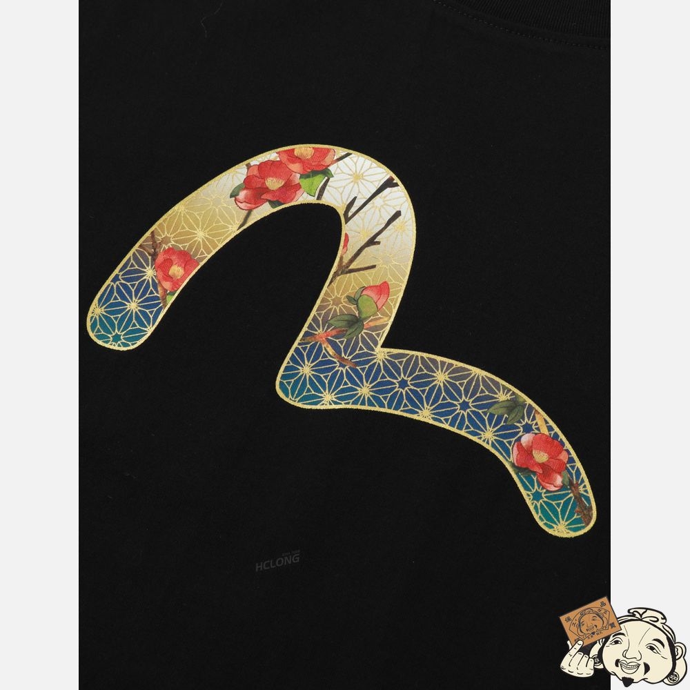 Women Evisu Peacock and Tsubaki Print Boyfriend T-shirt Noir | 317WYTQUX