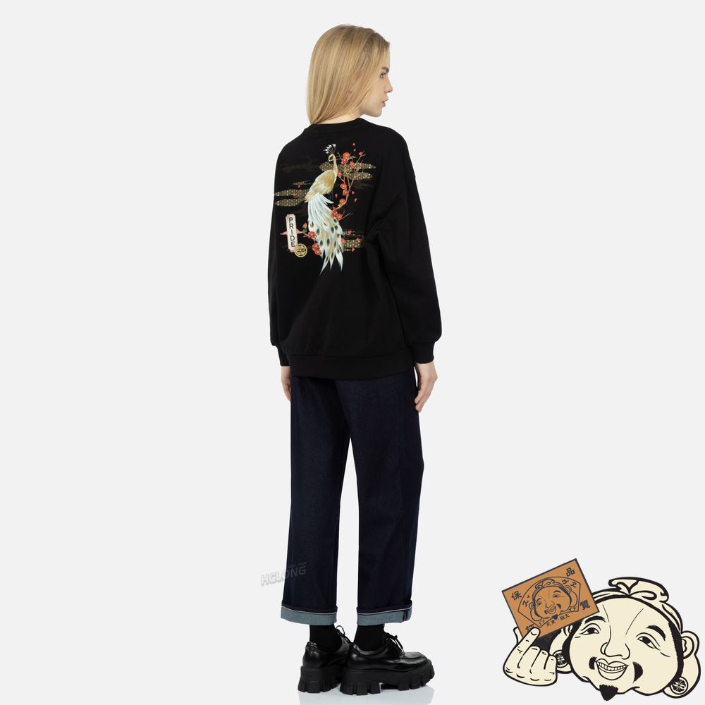 Women Evisu Peacock and Tsubaki Print Sweatshirt Noir | 708SIJQFR