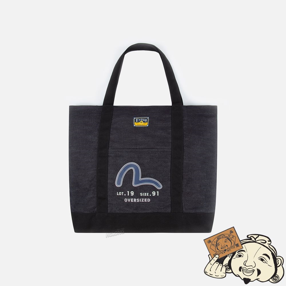 Women Evisu RETRO LOGO PRINT DENIM TOTE Indigo | 581EXCGTL
