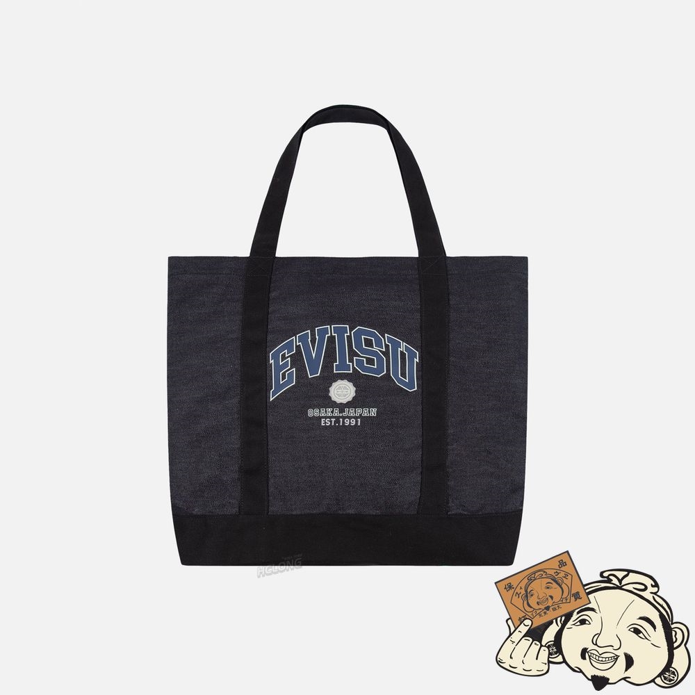 Women Evisu RETRO LOGO PRINT DENIM TOTE Indigo | 581EXCGTL