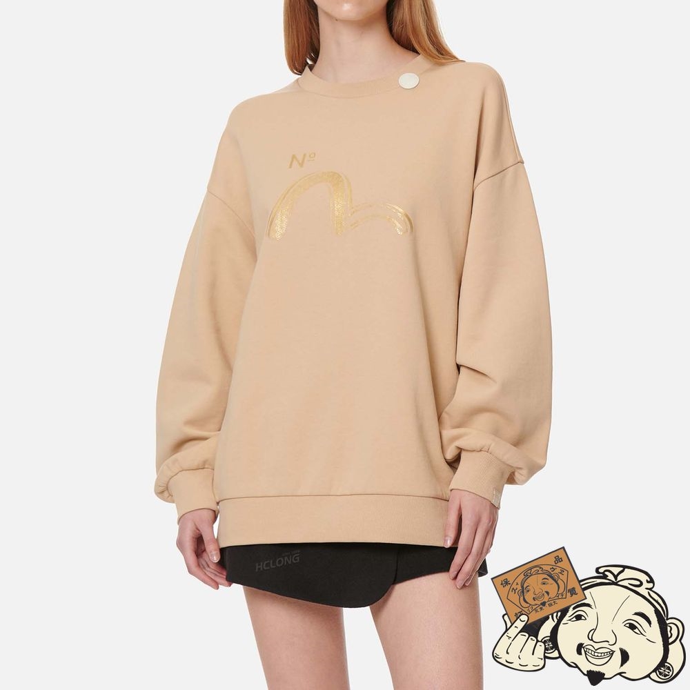 Women Evisu SASHIKO SEAGULL AND KAMON PRINT OVERSIZE SWEATSHIRT Kaki | 857AVBYUJ