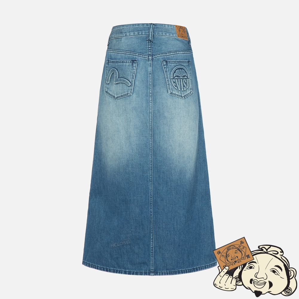 Women Evisu SEAGULL AND KAMON EMBOSSED DENIM SKIRT Indigo | 842WVJSZY