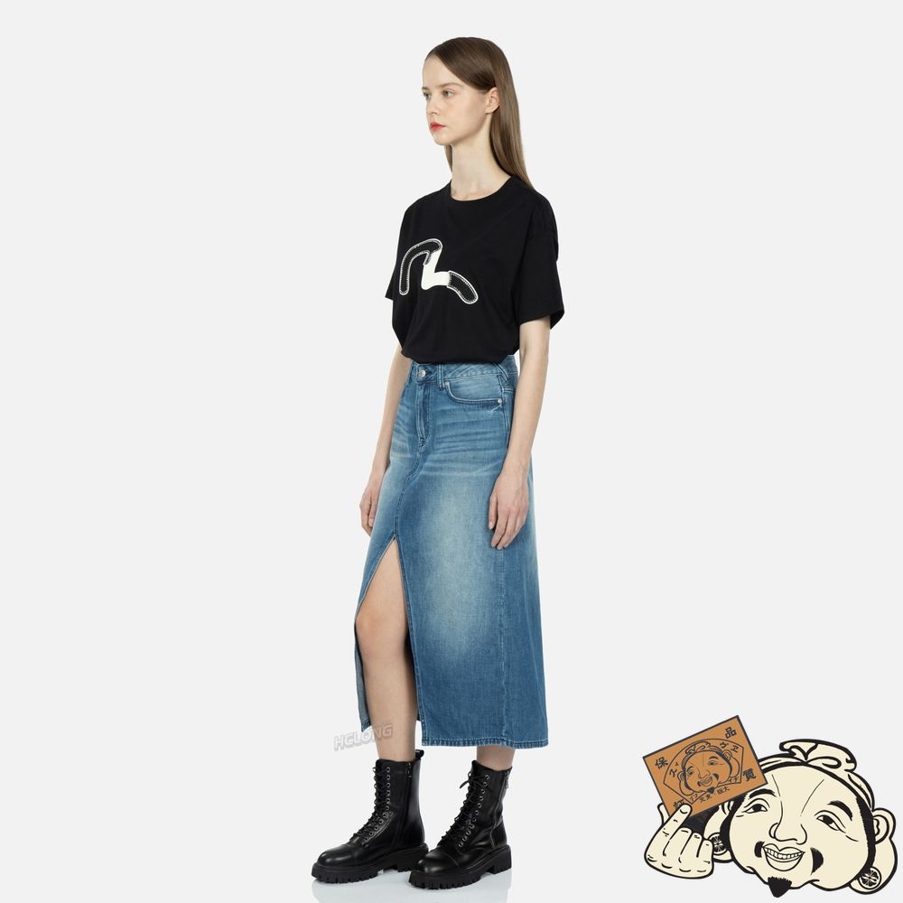 Women Evisu SEAGULL AND KAMON EMBOSSED DENIM SKIRT Indigo | 842WVJSZY