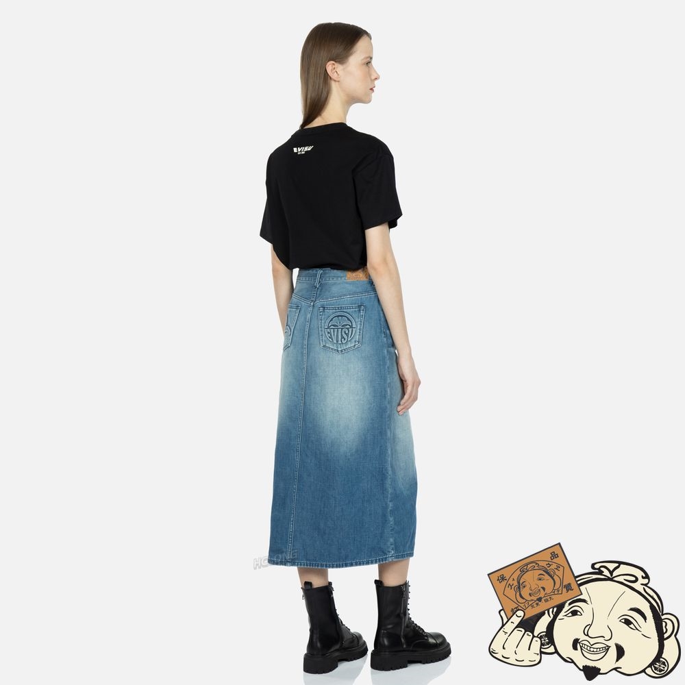 Women Evisu SEAGULL AND KAMON EMBOSSED DENIM SKIRT Indigo | 842WVJSZY