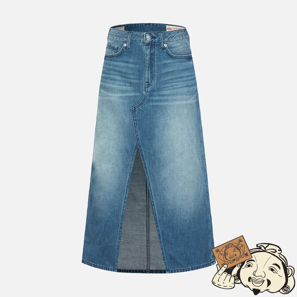 Women Evisu SEAGULL AND KAMON EMBOSSED DENIM SKIRT Indigo | 842WVJSZY