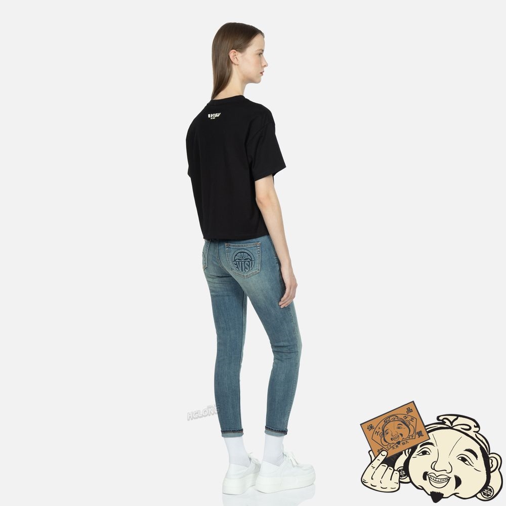 Women Evisu SEAGULL AND KAMON EMBOSSED SKINNY JEANS Indigo | 062NRWSXP