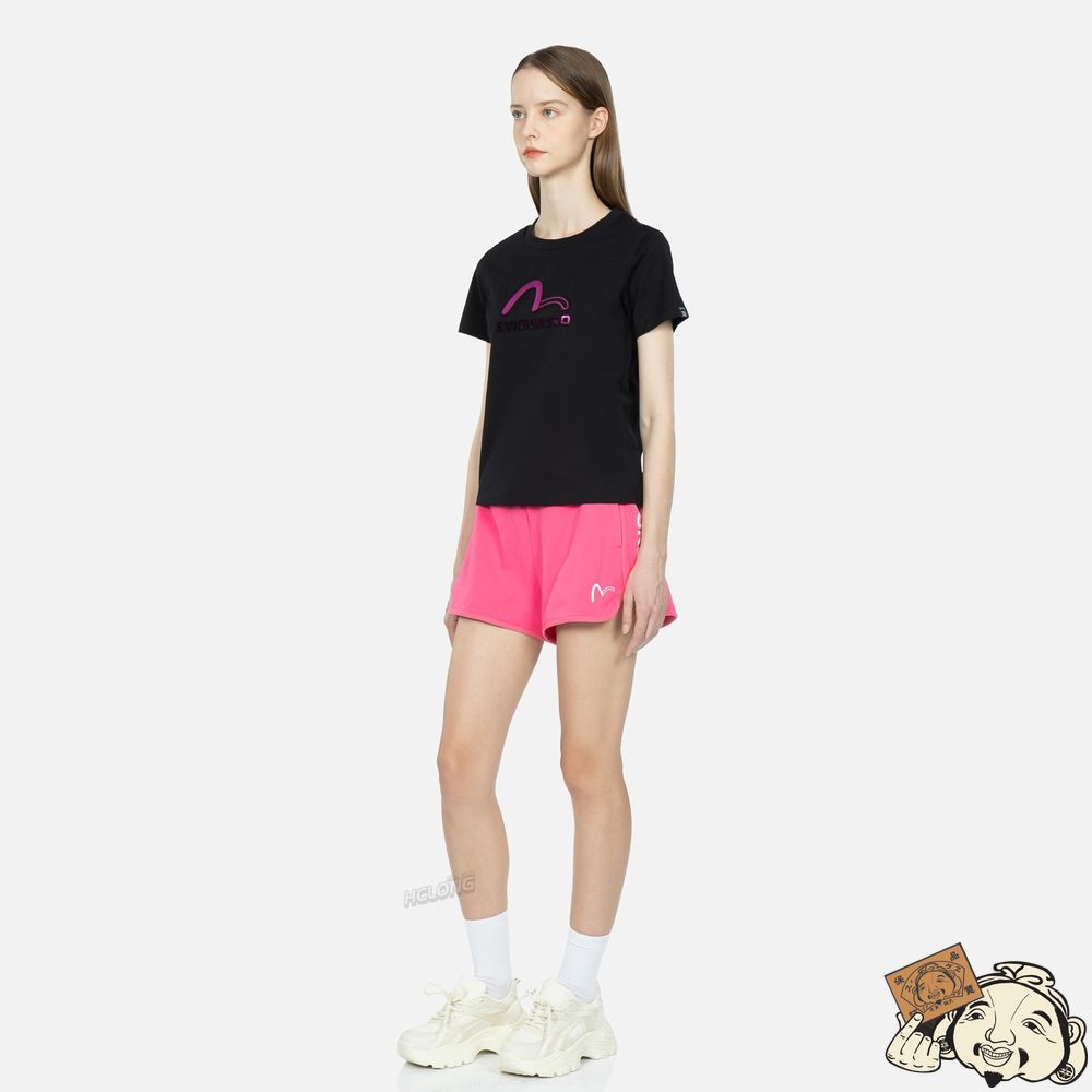 Women Evisu SEAGULL AND LOGO EMBOSSED T-SHIRT Noir | 867YGCBUR