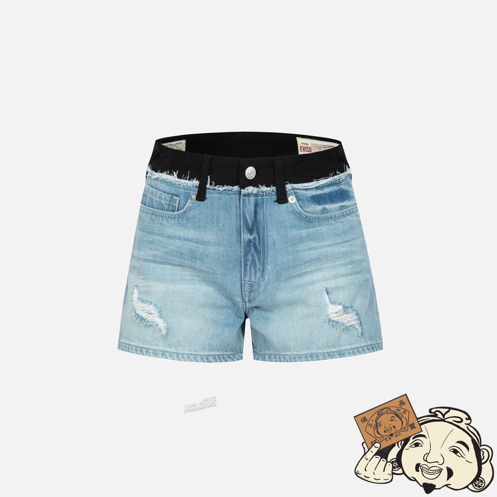 Women Evisu SEAGULL AND LOGO EMBROIDERY RECONSTRUCTED DENIM SHORTS Indigo | 732WVITXE