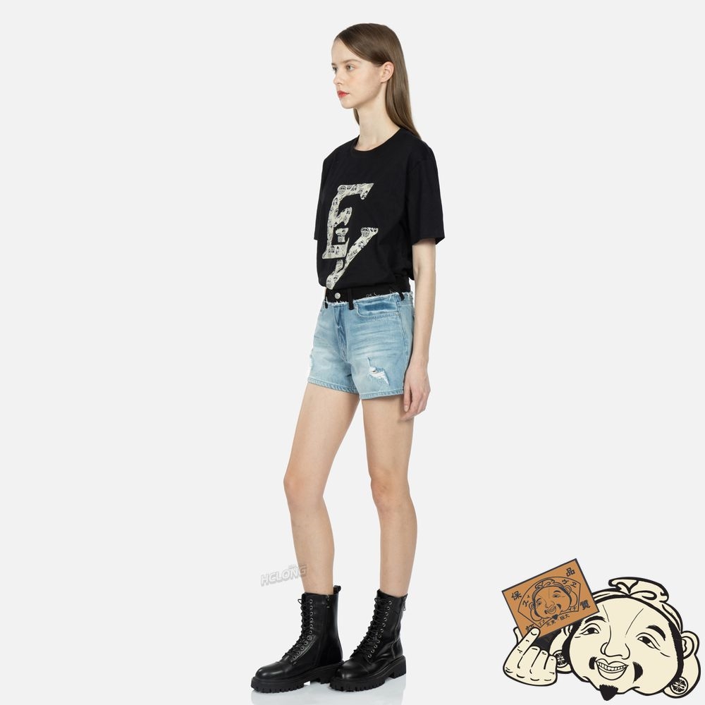 Women Evisu SEAGULL AND LOGO EMBROIDERY RECONSTRUCTED DENIM SHORTS Indigo | 732WVITXE