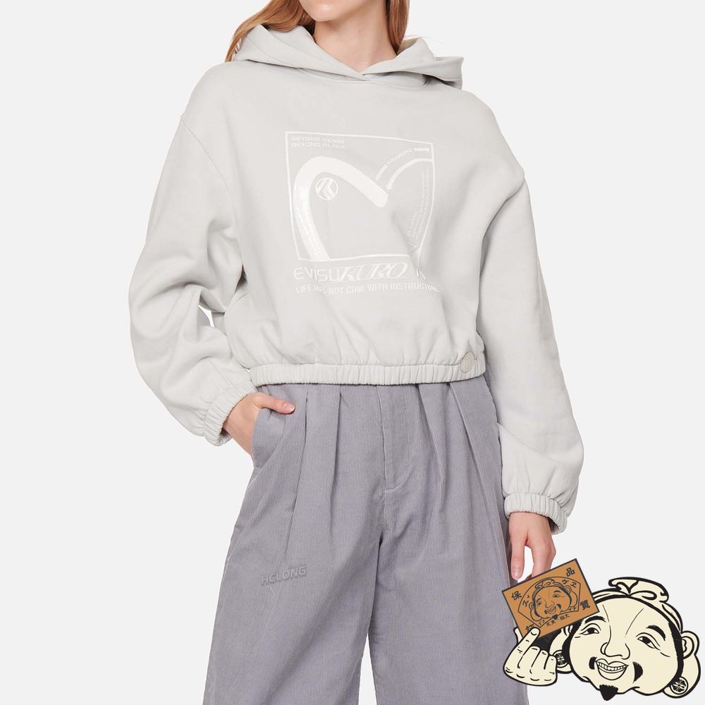Women Evisu SEAGULL AND LOGO TACTILE PRINT HOODED SWEATSHIRT Grise | 583ZHJSLG