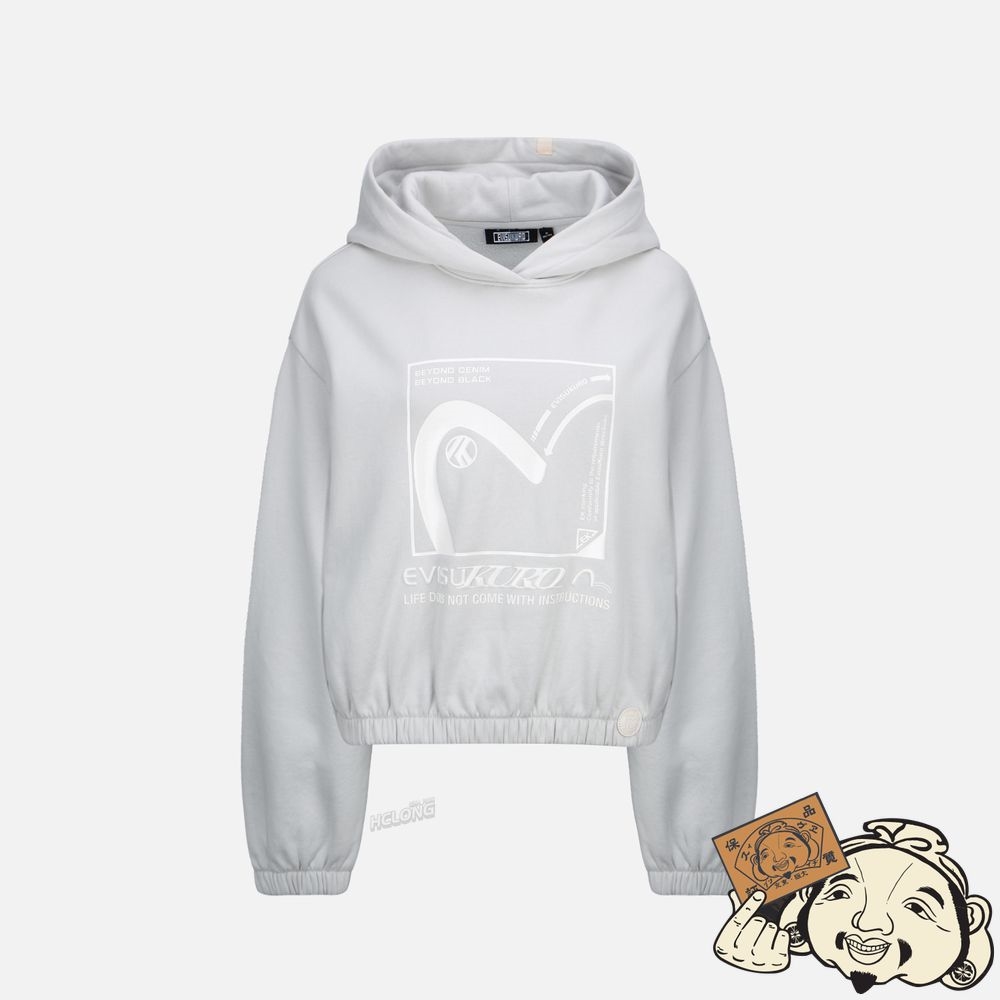 Women Evisu SEAGULL AND LOGO TACTILE PRINT HOODED SWEATSHIRT Grise | 583ZHJSLG