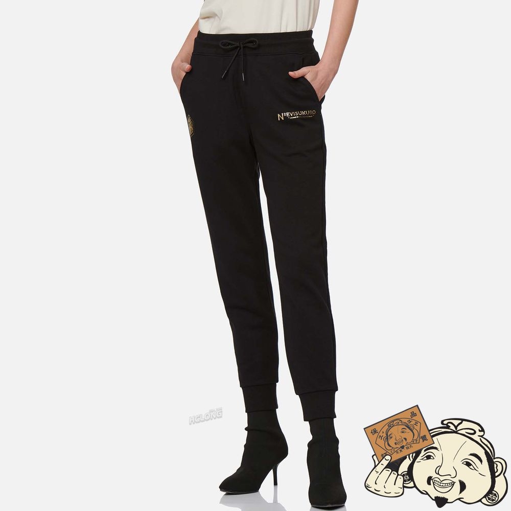 Women Evisu SEAGULL AND SASHIKO FOIL PRINT SWEATPANTS Noir | 428PCOQRW